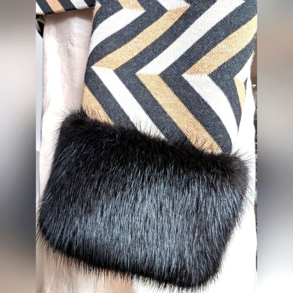 Red Valentino Mink Fur Accents Wool Blend Chevron Crop Jacket/Blazer L/Us10/It46 - Picture 11 of 16